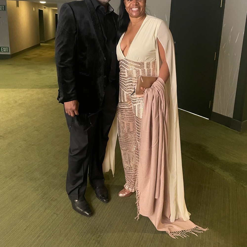 Rose gold sequin and ivory jumpsuit